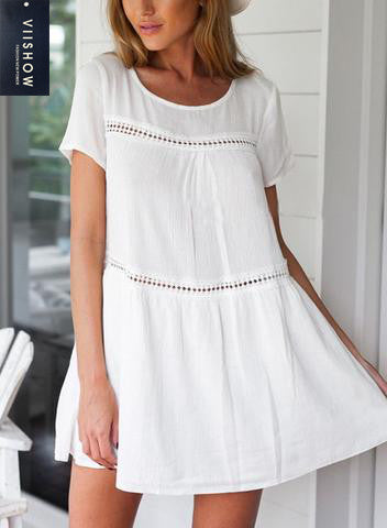 White Short Sleeve Shift Dress – Viishow